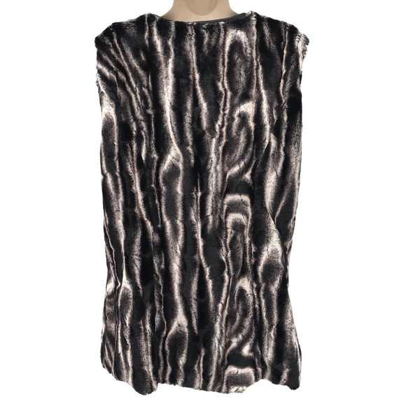 Style&Co Womens Black White Animal Print Faux Fur Front Zip Vest Size L - Picture 3 of 7